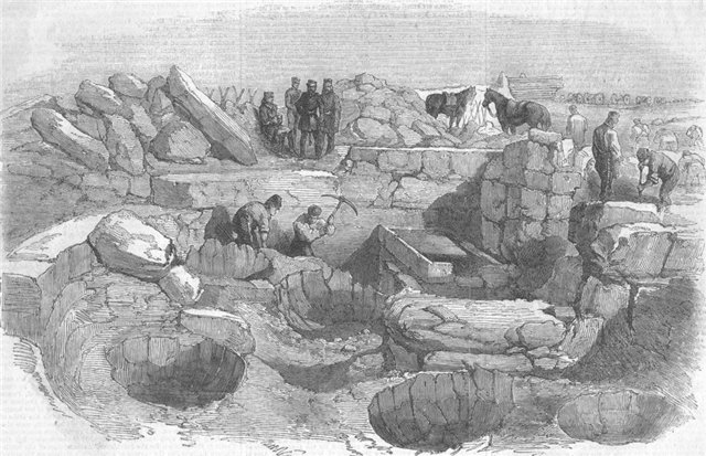 Предположительно гравюра с изображением раскопок Манро. Гравюра XIX в